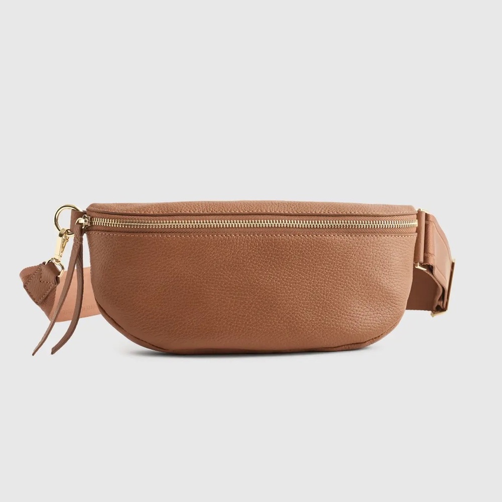 Quince Italian Pebbled Leather Sling Bag Cognac